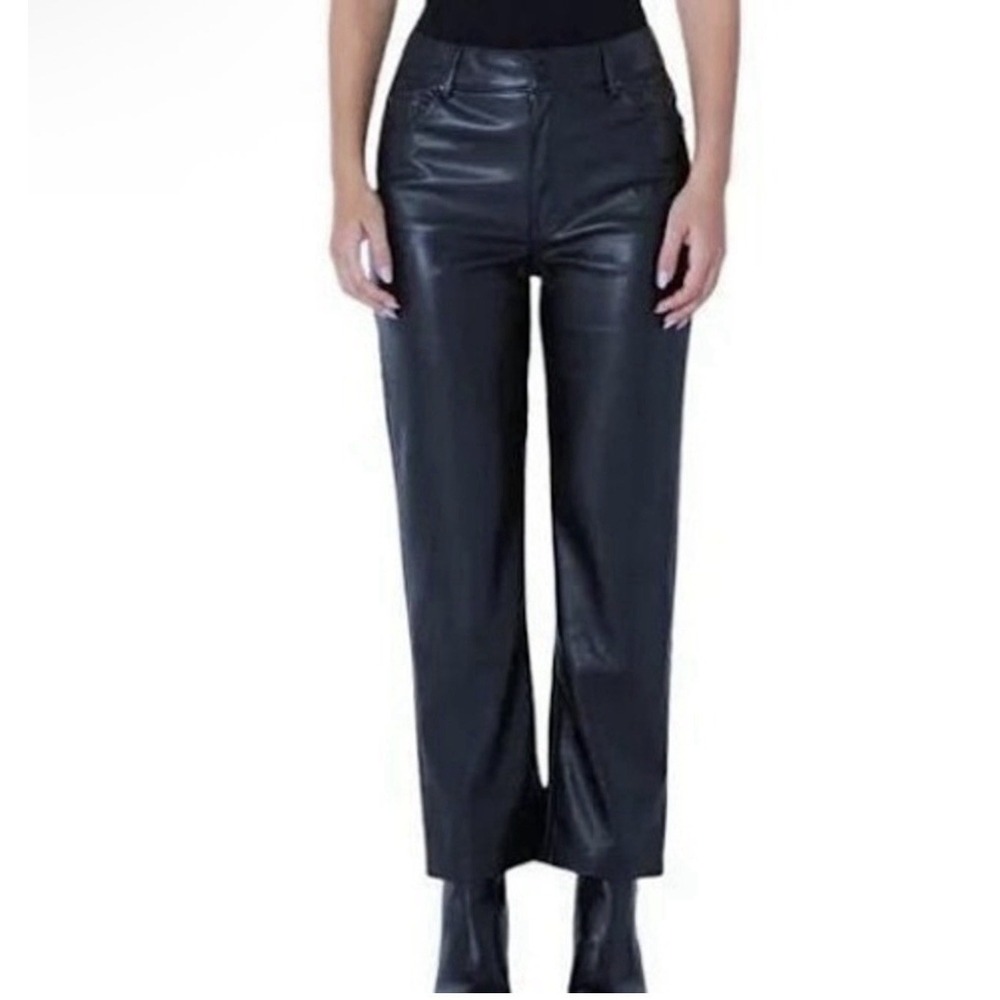 Badgley Mischka Navy Marine Vegan Leather Wide Leg Pants 8BRP0309 Women M